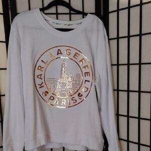 Karl Lagerfeld Paris- Gold Embellished Designer White Sweatshirt- NWT